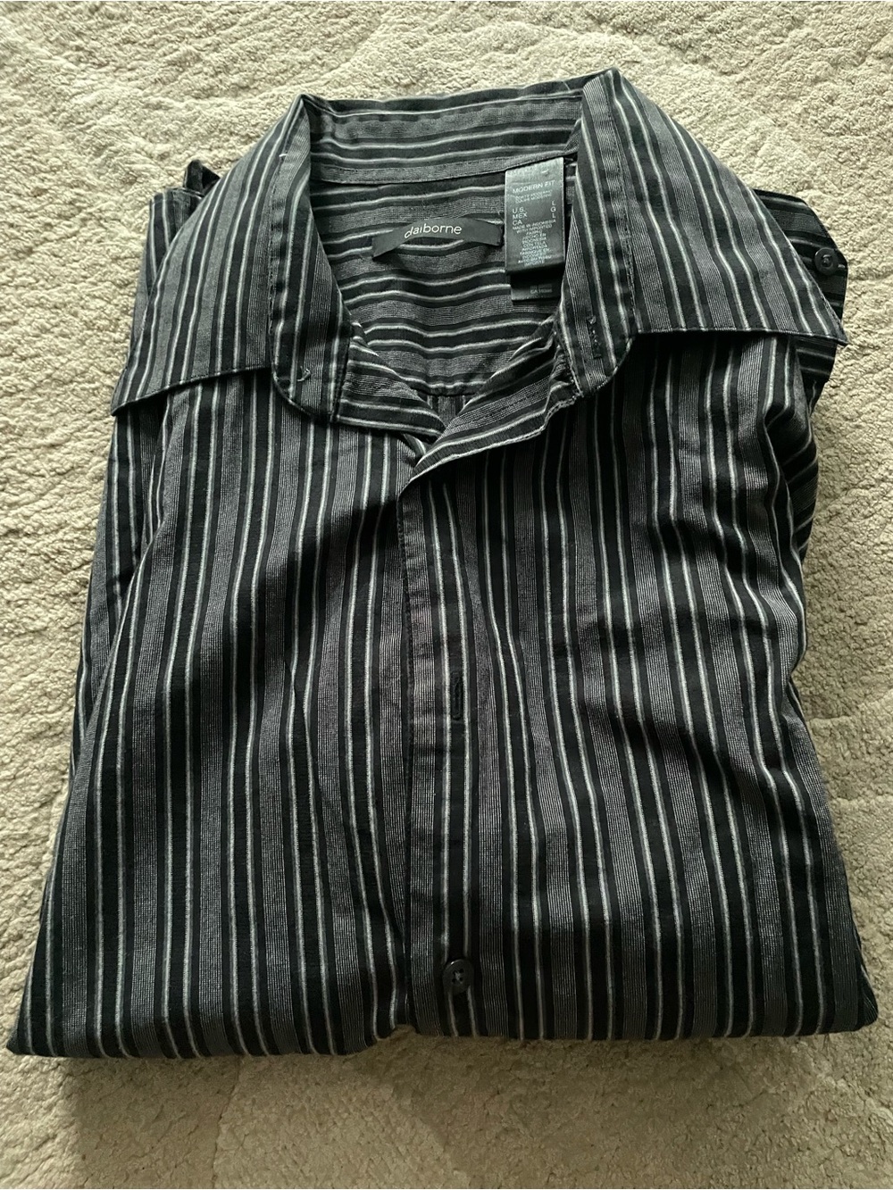 Claiborne Black and Gray Vertical Stripe Dress Shirt